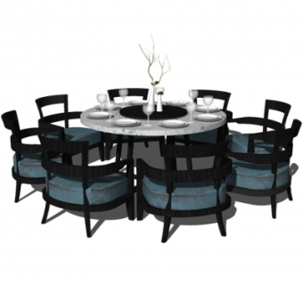 新中式圆形餐桌椅组合su模型