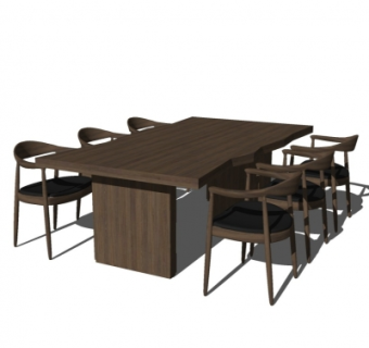 现代实木餐桌椅su模型