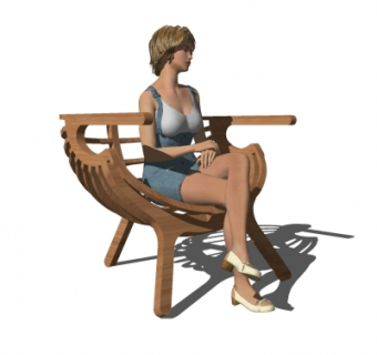 现代创意实木单椅su模型