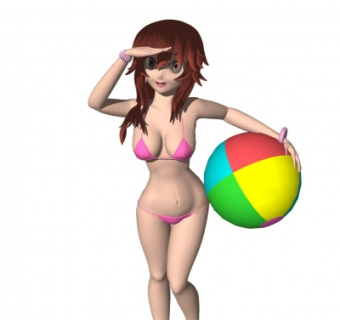 现代沙滩小女孩su模型