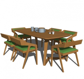 北欧实木餐桌椅su模型