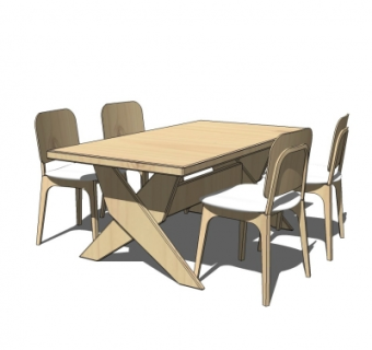 现代实木餐桌椅su模型