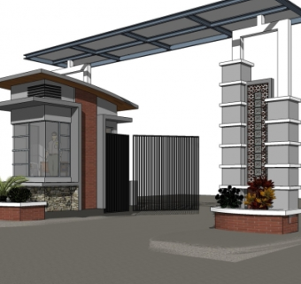 新中式小区入口免费su模型