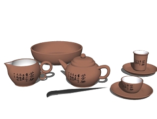 中式茶具组合su模型