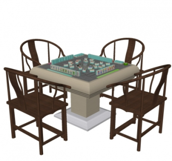 中式麻将桌su模型