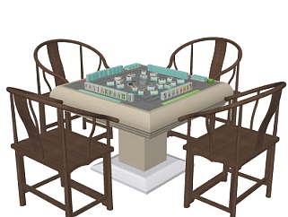 中式麻将桌su模型