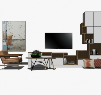 北欧电视柜休闲椅su模型