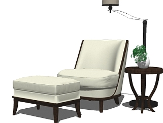 新中式布艺休闲椅su模型