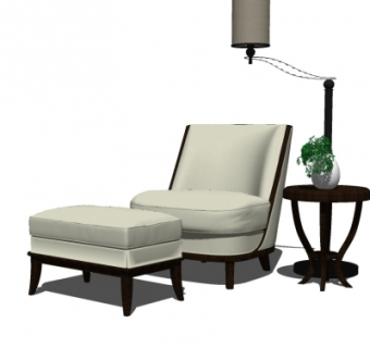 新中式布艺休闲椅su模型