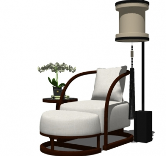 新中式布艺休闲椅su模型