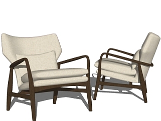 现代实木布艺休闲椅su模型