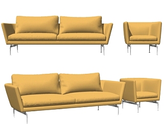 现代黄色皮革办公沙发su模型