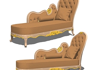 欧式金属皮革贵妃椅su模型