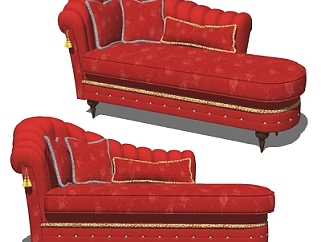 欧式红色布艺贵妃椅su模型