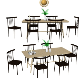 北欧实木餐桌椅su模型