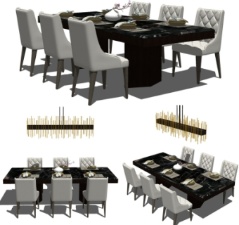 现代轻奢大理石餐桌椅su模型