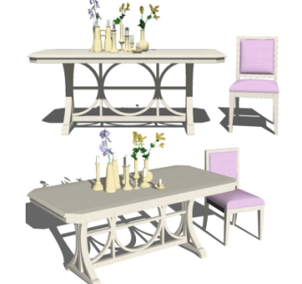 简欧实木餐桌椅su模型