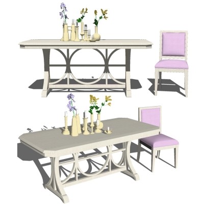 简欧实木餐桌椅su模型