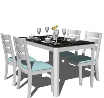 现代简约实木餐桌椅su模型