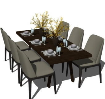 现代实木餐桌椅su模型