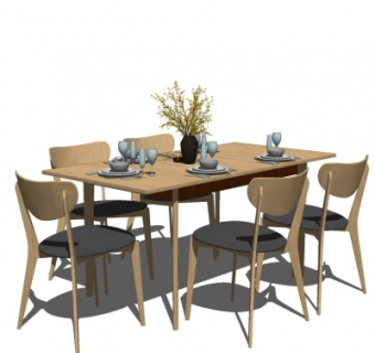 现代实木餐桌椅su模型