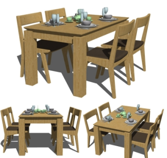 现代实木餐桌椅su模型