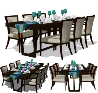 现代实木餐桌椅su模型