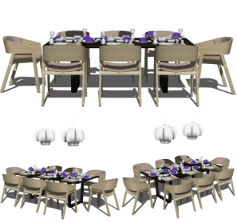 现代实木餐桌椅su模型