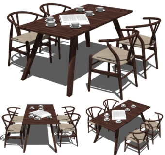 现代实木餐桌椅su模型