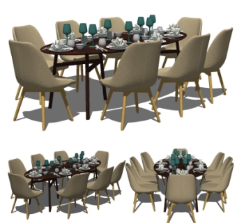 现代实木餐桌椅su模型