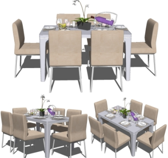 现代简约餐桌椅su模型