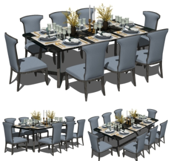 简欧大理石餐桌椅su模型