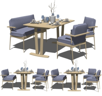 现代实木餐桌椅su模型