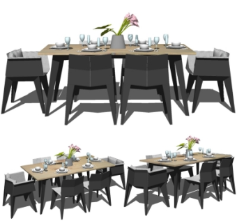 后现代餐桌椅组合su模型