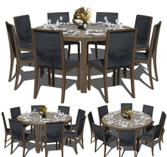 现代简约圆形餐桌椅su模型