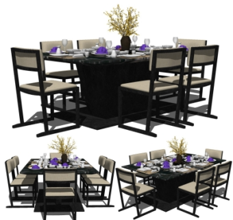 现代大理石餐桌椅su模型