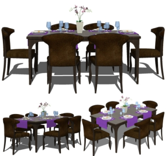 现代实木餐桌椅su模型