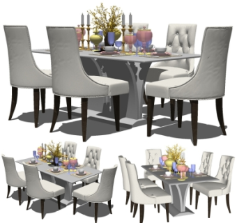 简欧餐桌椅su模型