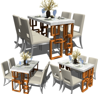 现代大理石餐桌椅su模型