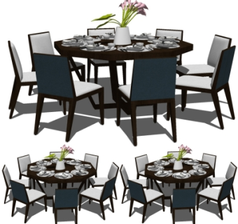 新中式实木餐桌椅su模型