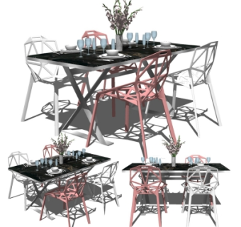 现代简约餐桌椅su模型