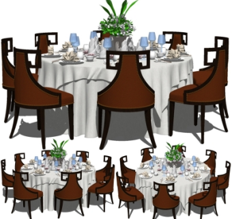 新中式圆形餐桌椅组合su模型