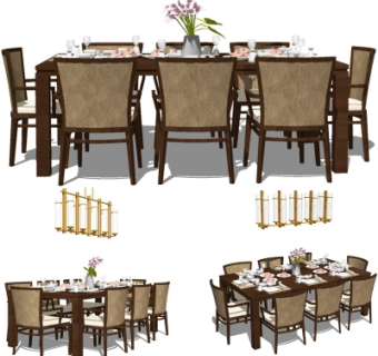 现代实木餐桌椅su模型