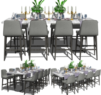 现代简约大理石餐桌椅su模型