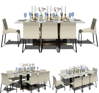 现代简约餐桌椅su模型