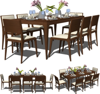 现代实木餐桌椅su模型