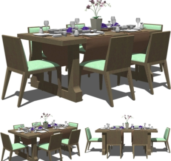 现代实木餐桌椅su模型