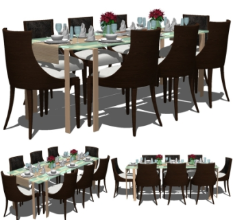 现代玻璃餐桌椅su模型