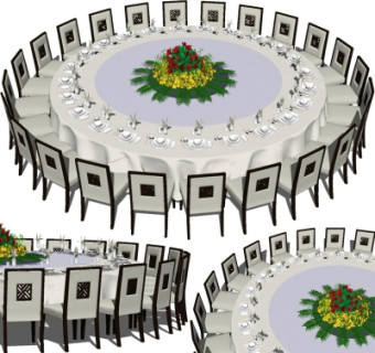 新中式宴会餐桌椅su模型