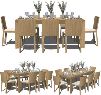 现代实木餐桌椅su模型